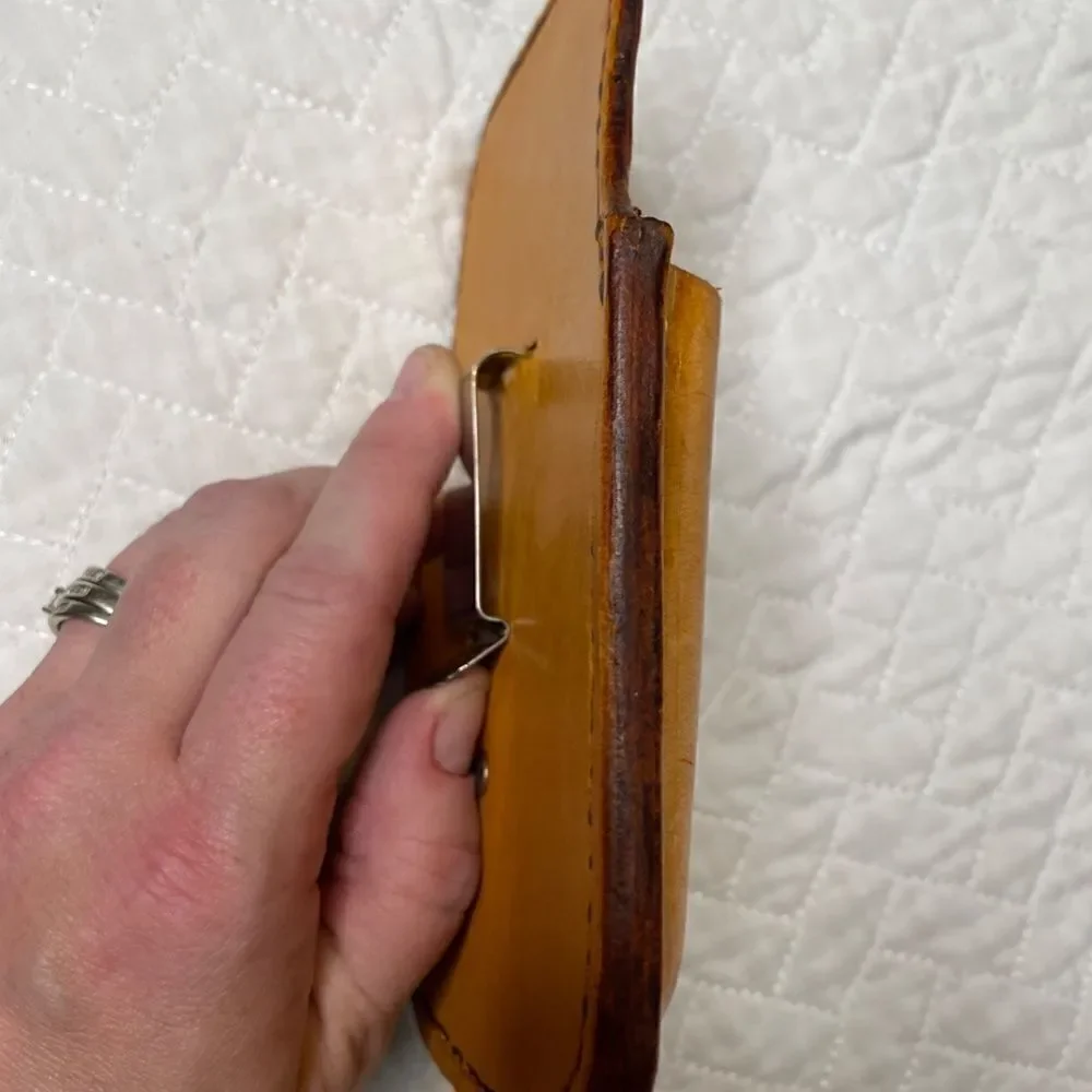 Handmade Custom Light Camel Leather Phone Holster w/ Silver Toned Clip - OS